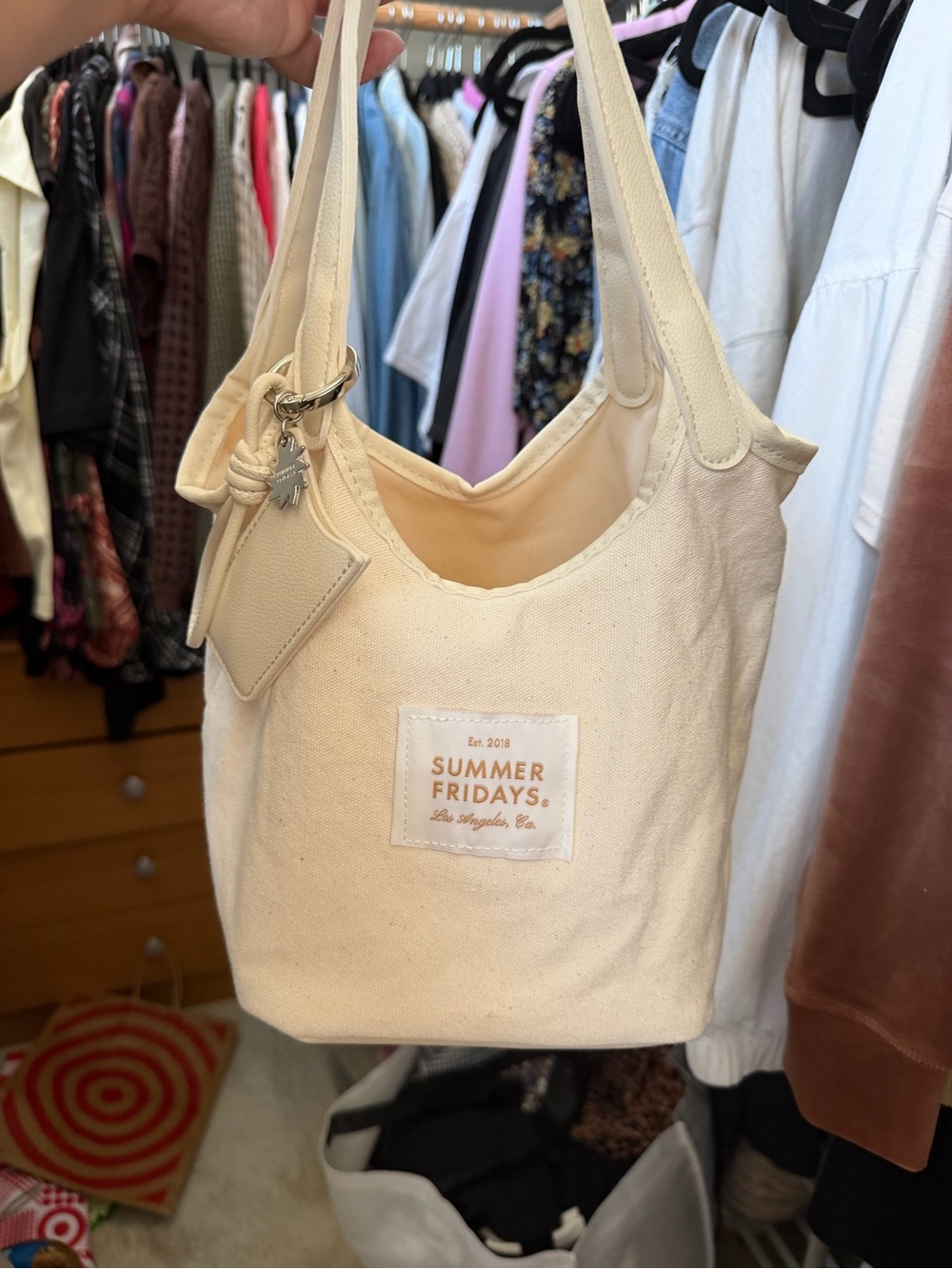 Summer Fridays Cream Canvas Shoulder Tote